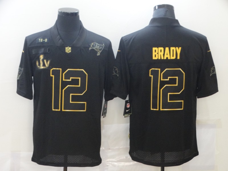 Men's Tampa Bay Buccaneers #12 Tom Brady 2020 Black/Gold Salute To Service With Super Bowl Patch Limited Stitched NFL Jersey - Click Image to Close